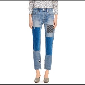 Rebecca Taylor LA VIE Patched Velvet & Print Jean in Medium Indigo Size 2